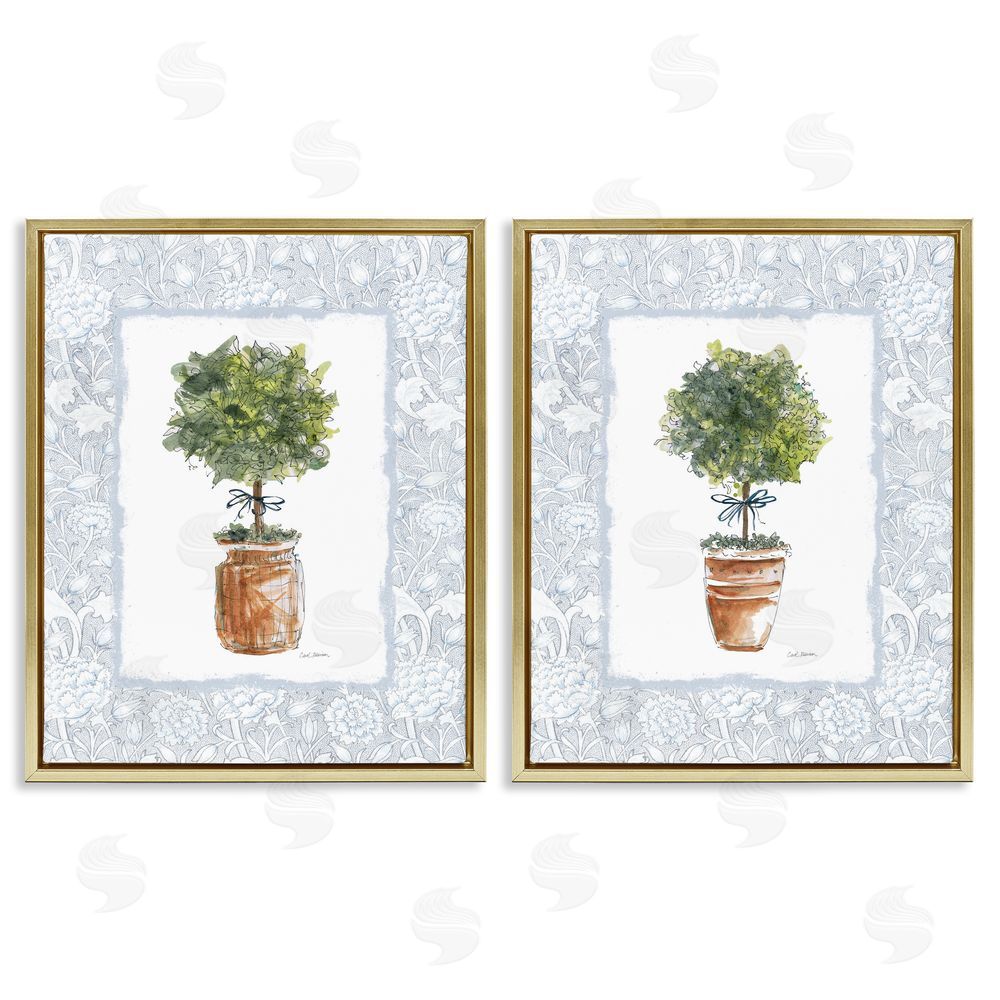Carol Robinson Potted Topiary Plants Gold Floating Frame Canvas Wall Art Print