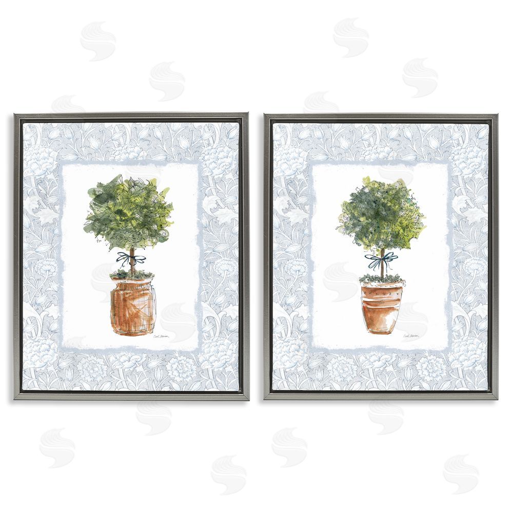 Carol Robinson Potted Topiary Plants Gray Floating Frame Canvas Wall Art Print
