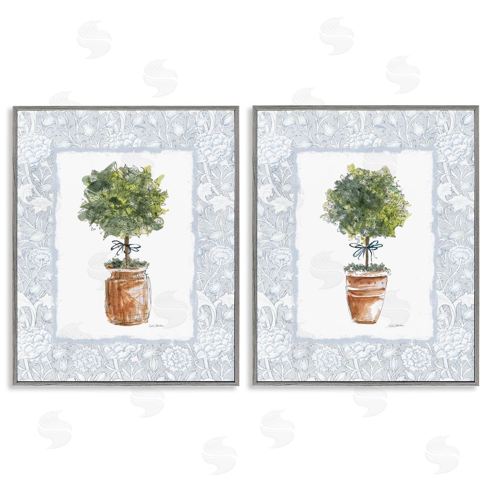 Carol Robinson Potted Topiary Plants Gray Framed Giclee Wall Art Print