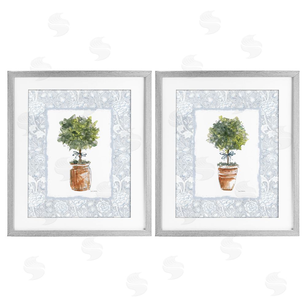 Carol Robinson Potted Topiary Plants Gray Framed Print Under Glass Wall Art