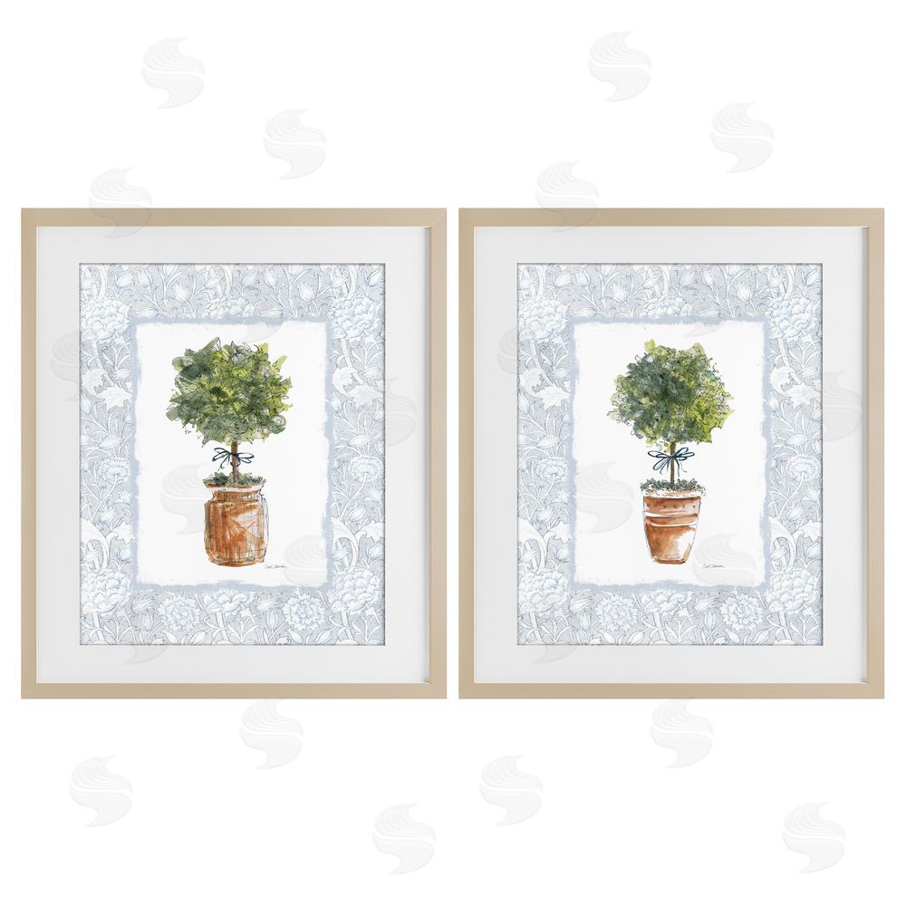 Carol Robinson Potted Topiary Plants Brown Framed Print Under Glass Wall Art