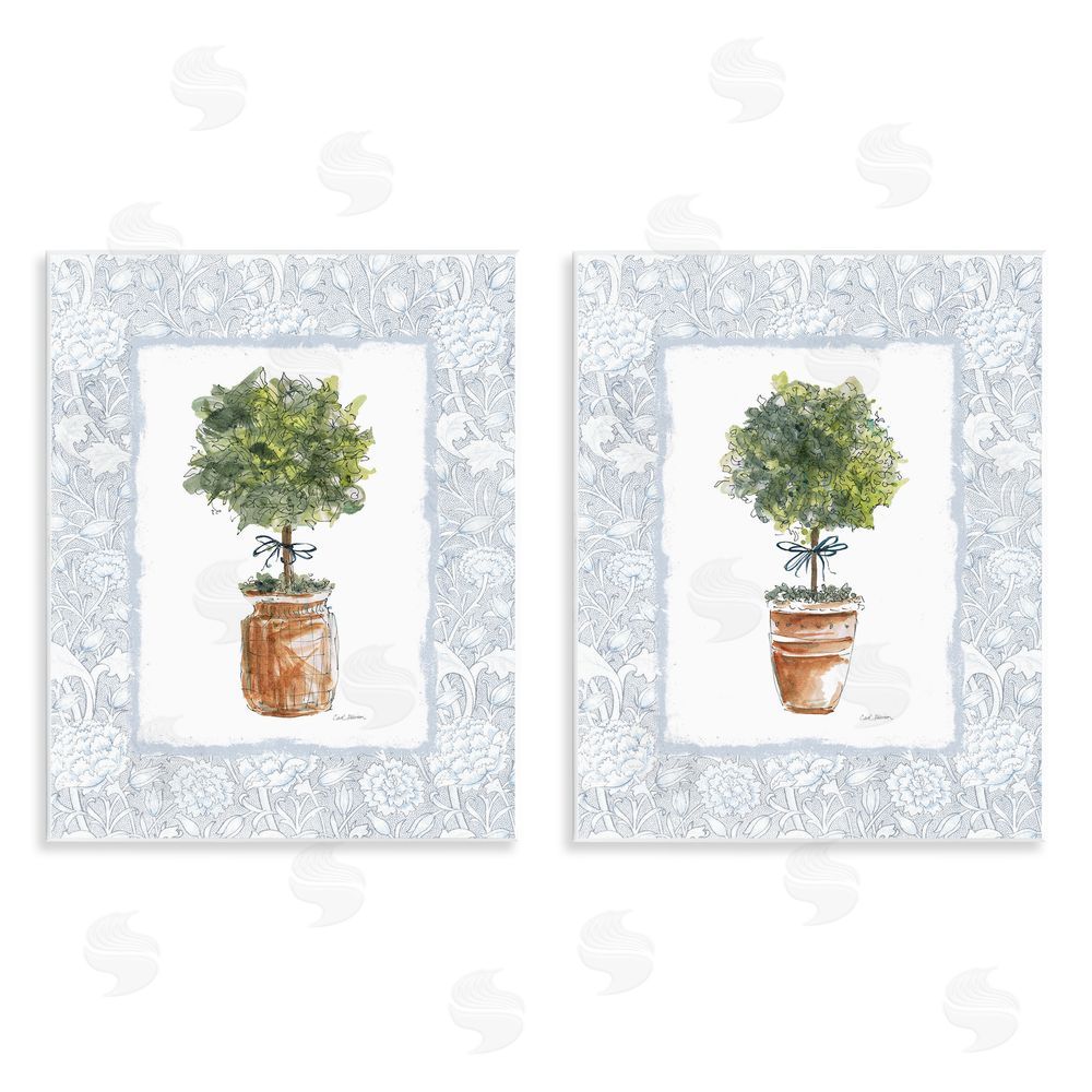 Carol Robinson Potted Topiary Plants Wooden Wall Plaque Art Print