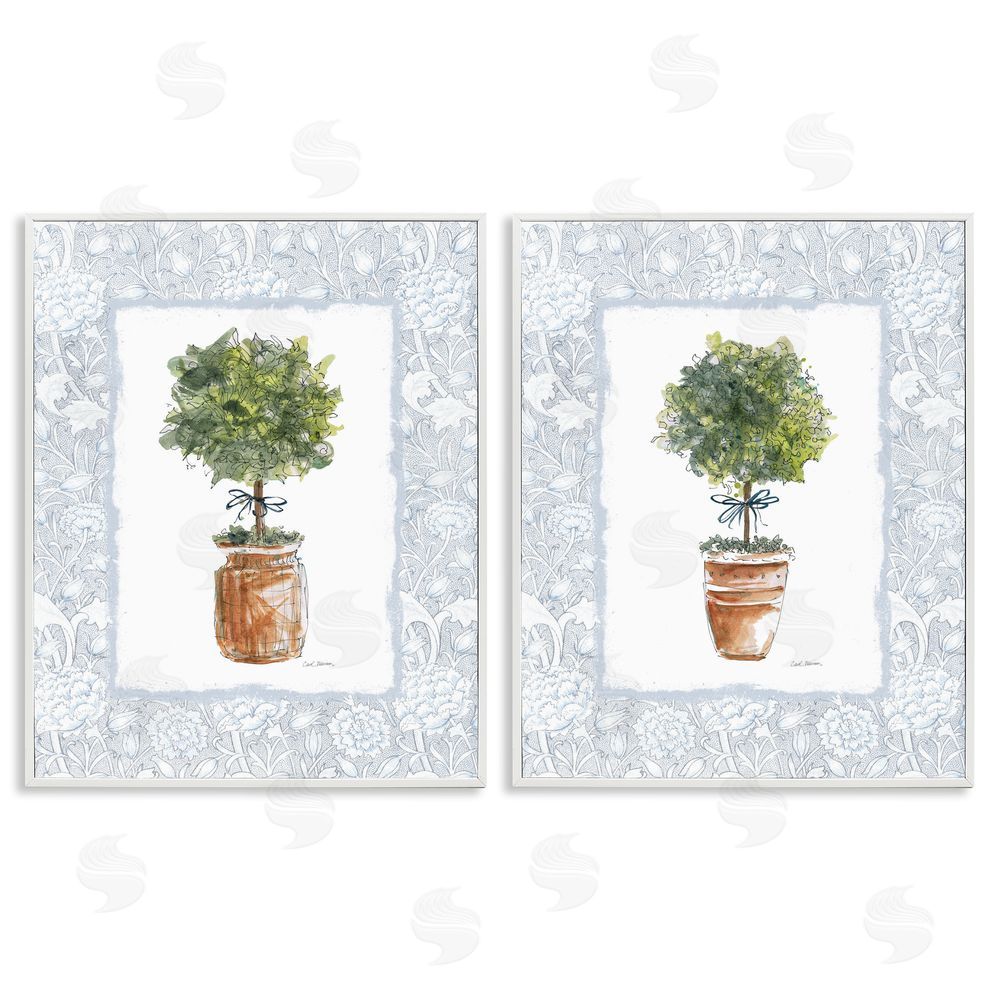 Carol Robinson Potted Topiary Plants White Framed Giclee Wall Art Print
