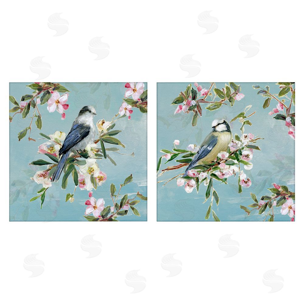 Sally Swatland Songbirds Among Spring Blossoms Stretched Canvas Wall Art Print