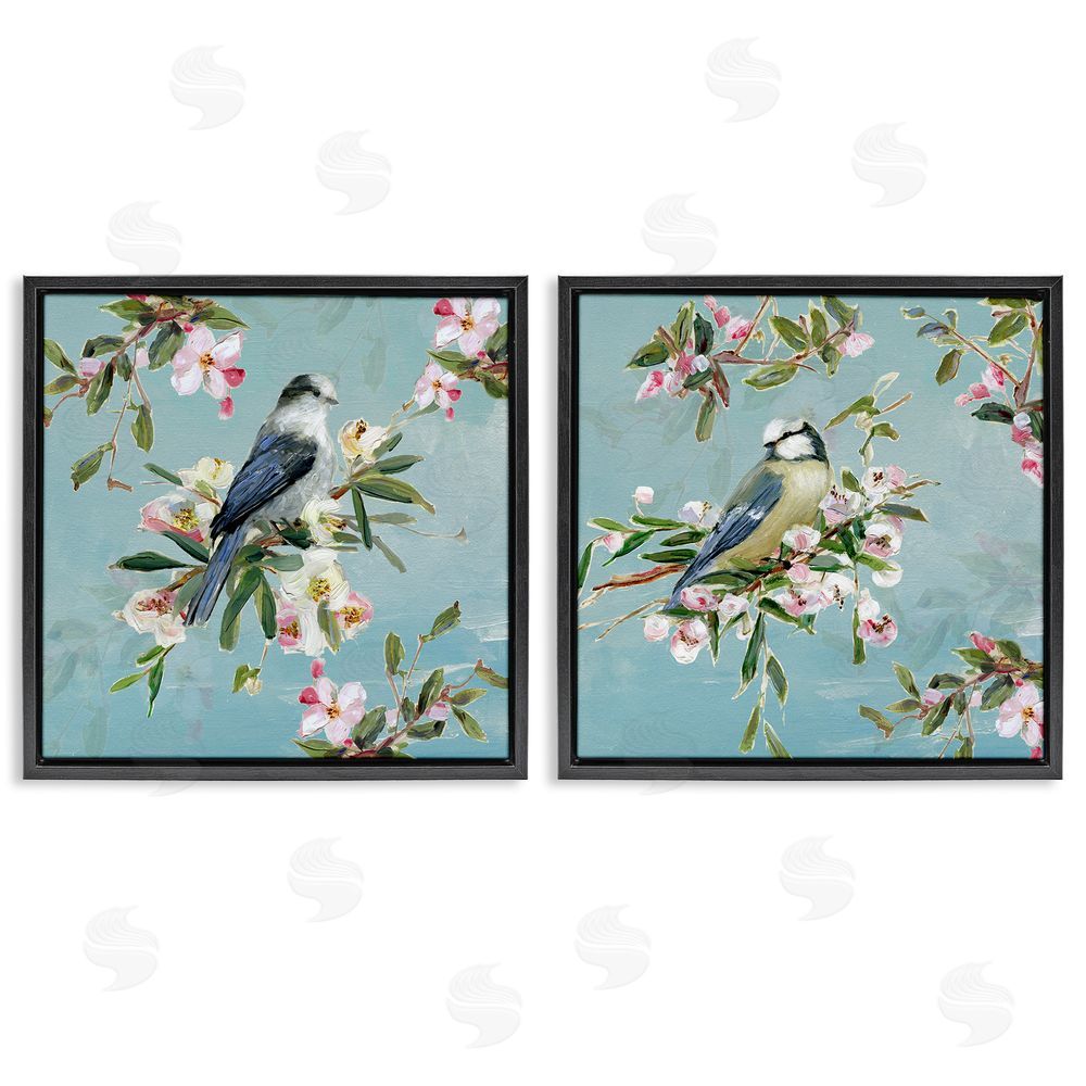 Sally Swatland Songbirds Among Spring Blossoms Black Floating Frame Canvas Wall Art Print