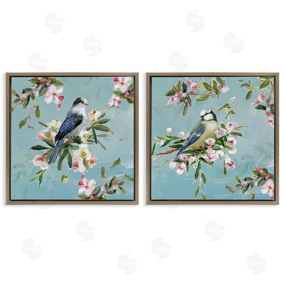 Sally Swatland Songbirds Among Spring Blossoms Brown Floating Frame Canvas Wall Art Print