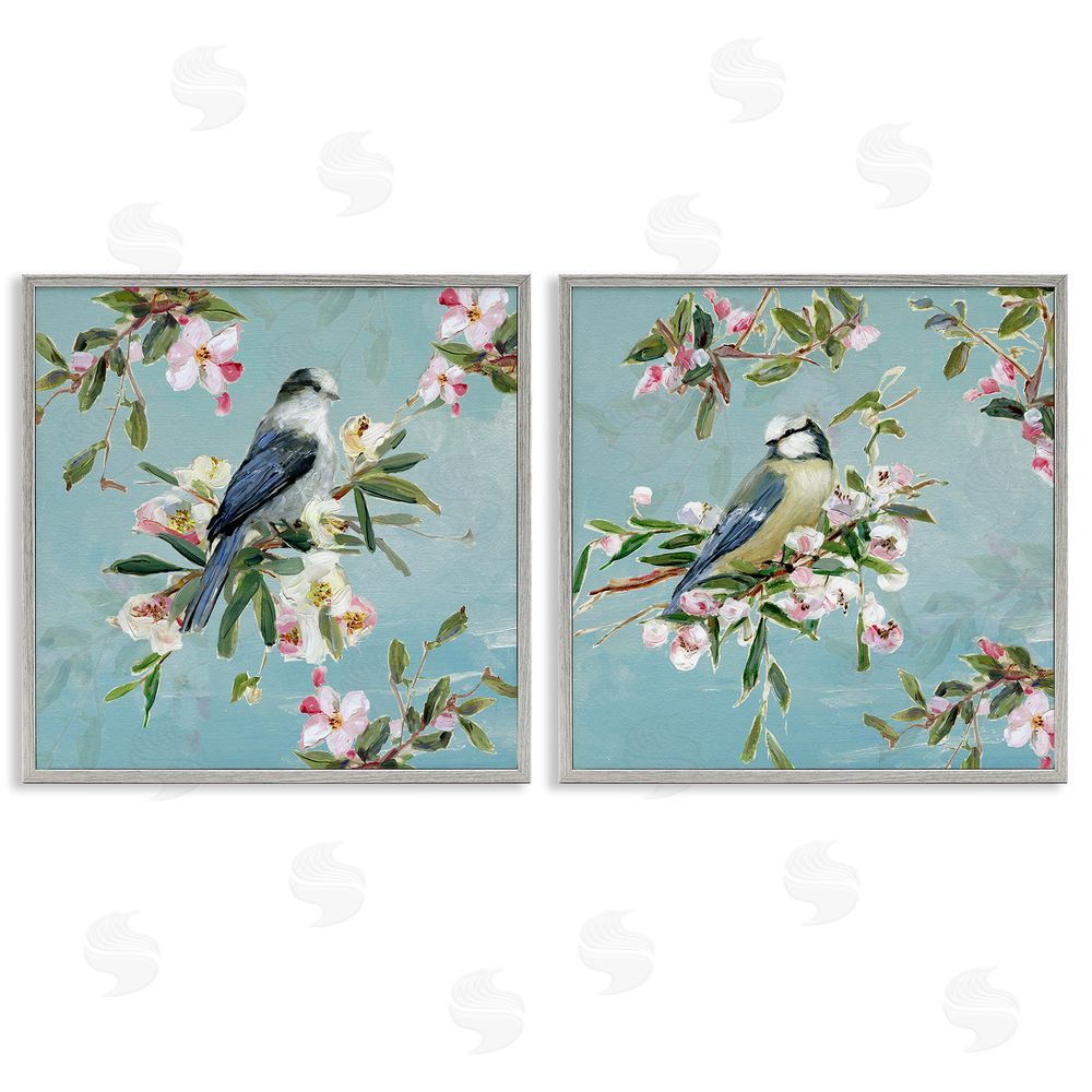 Sally Swatland Songbirds Among Spring Blossoms Gray Framed Giclee Wall Art Print