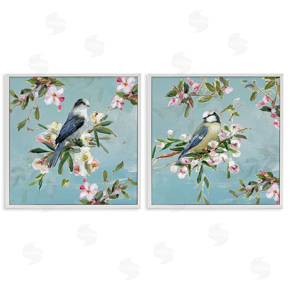 Sally Swatland Songbirds Among Spring Blossoms White Framed Giclee Wall Art Print