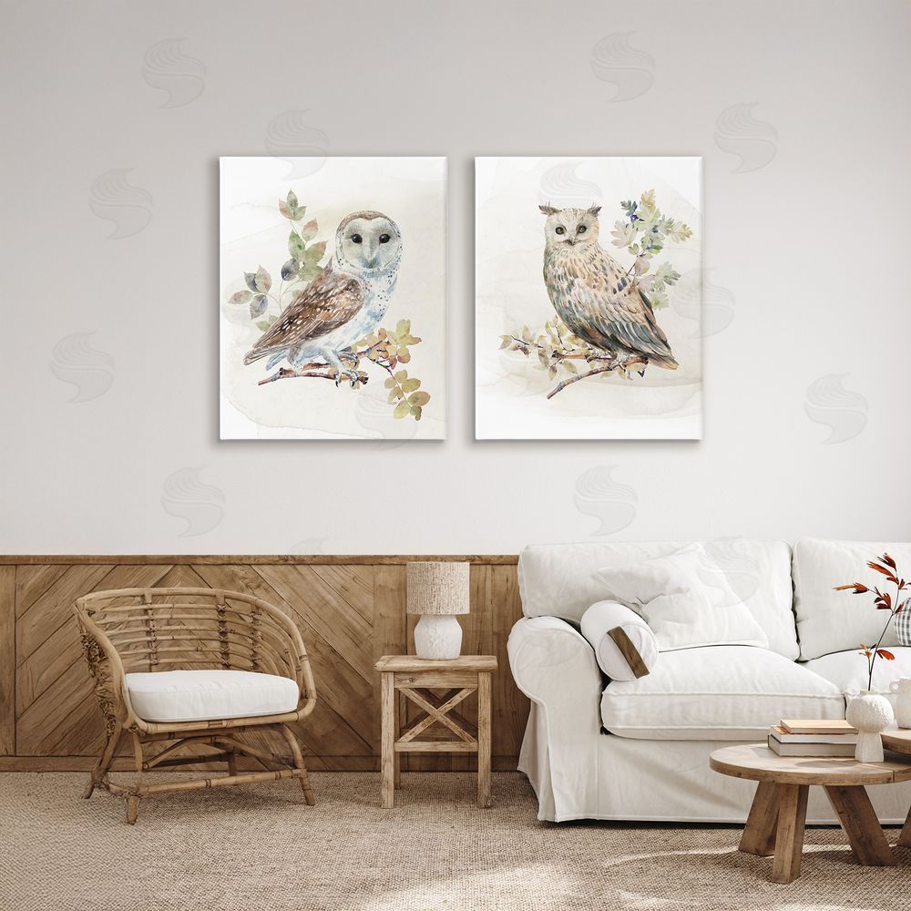 CAD Designs Owls Perched in Foliage Stretched Cavas Wall Art Set in Room