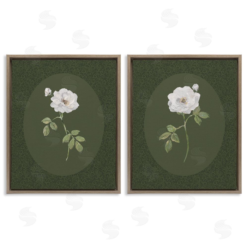 Sally Swatland Ornate Rose Studies over Emerald Brown Floating Frame Canvas Wall Art Print