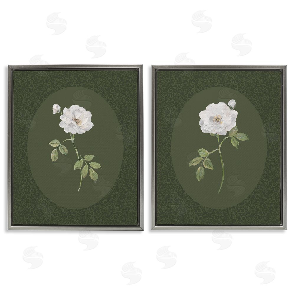 Sally Swatland Ornate Rose Studies over Emerald Gray Floating Frame Canvas Wall Art Print