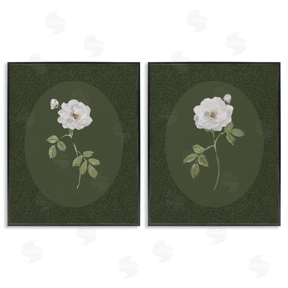 Sally Swatland Ornate Rose Studies over Emerald Black Framed Giclee Wall Art Print