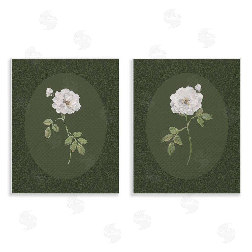 Sally Swatland Ornate Rose Studies over Emerald Wooden Wall Plaque Art Print