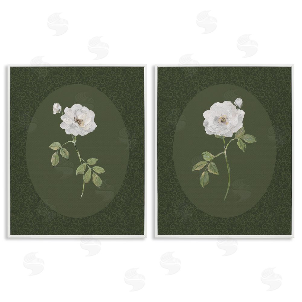 Sally Swatland Ornate Rose Studies over Emerald White Framed Giclee Wall Art Print