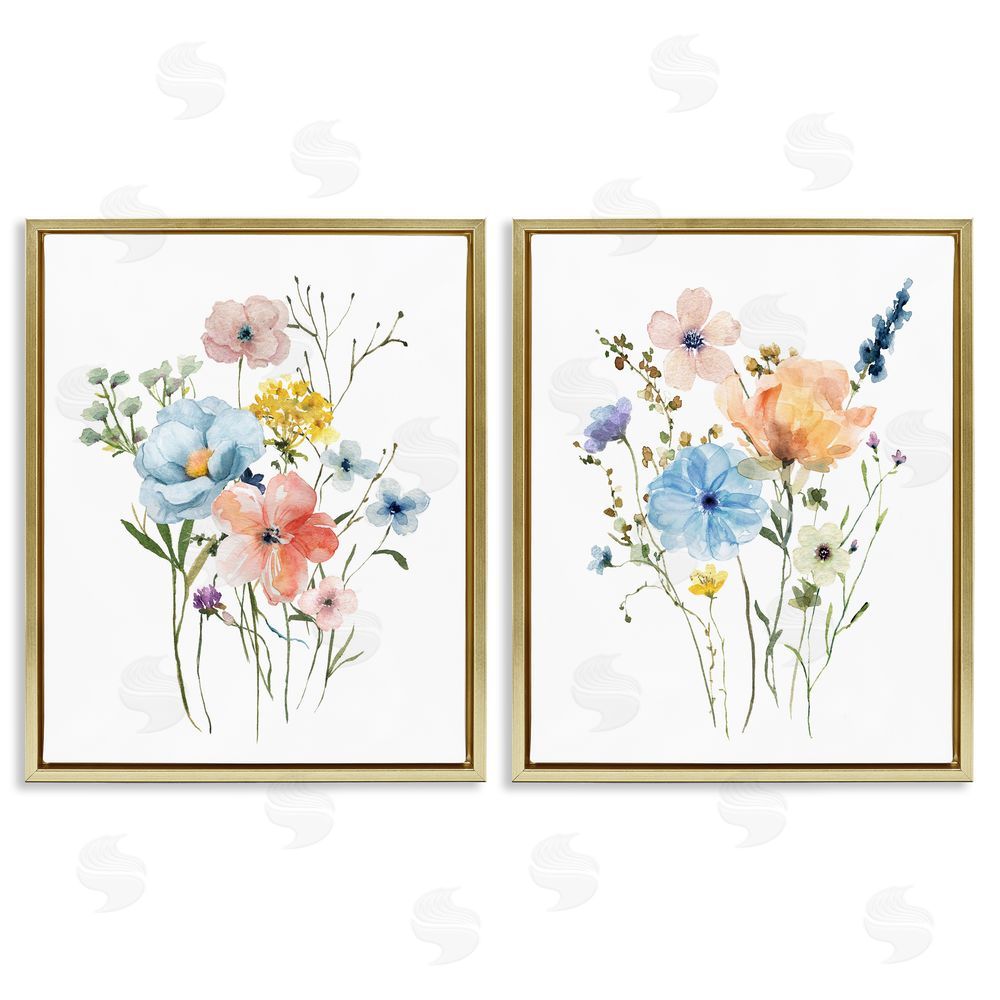 Livi Finn Wildflower Sprig Bundles Gold Floating Frame Canvas Wall Art Print