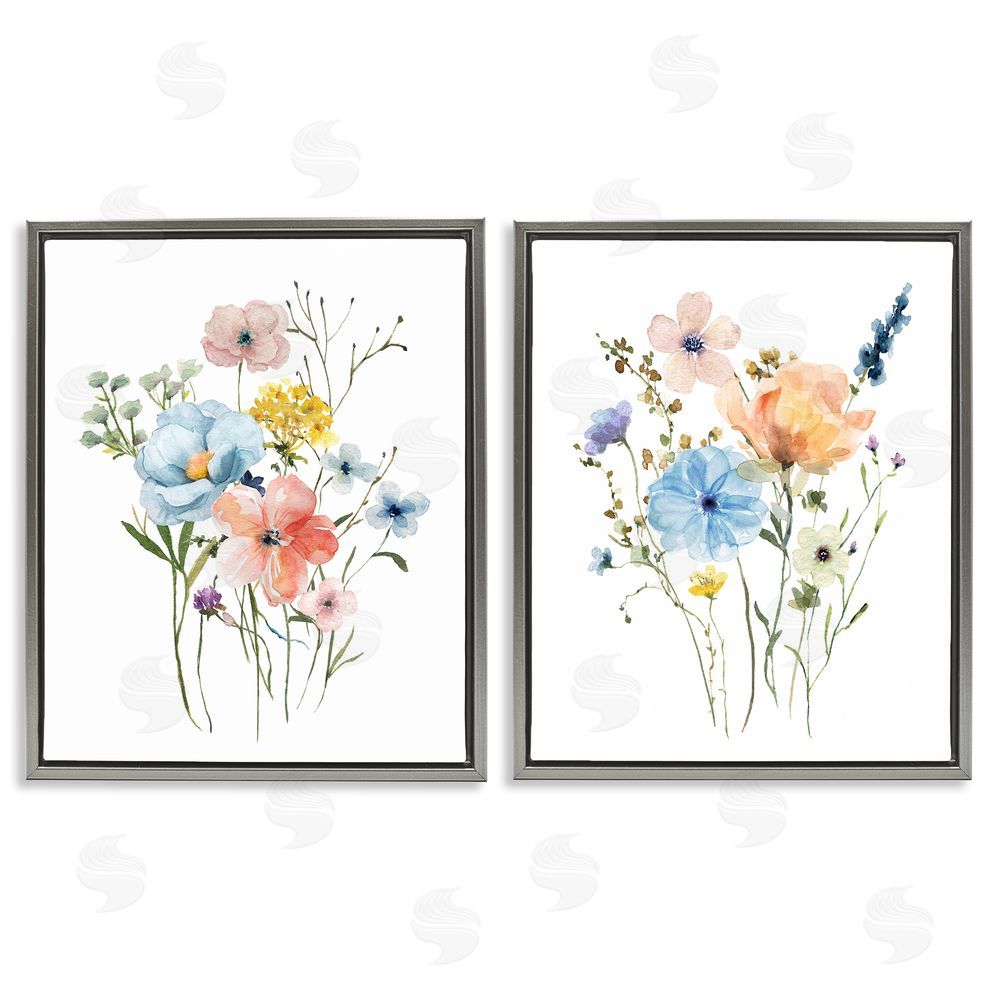 Livi Finn Wildflower Sprig Bundles Gray Floating Frame Canvas Wall Art Print