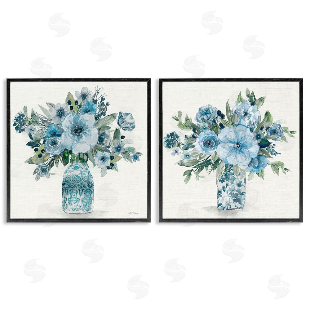 Carol Robinson Pastel Blue Floral Vase Arrangements Black Framed Giclee Wall Art Print