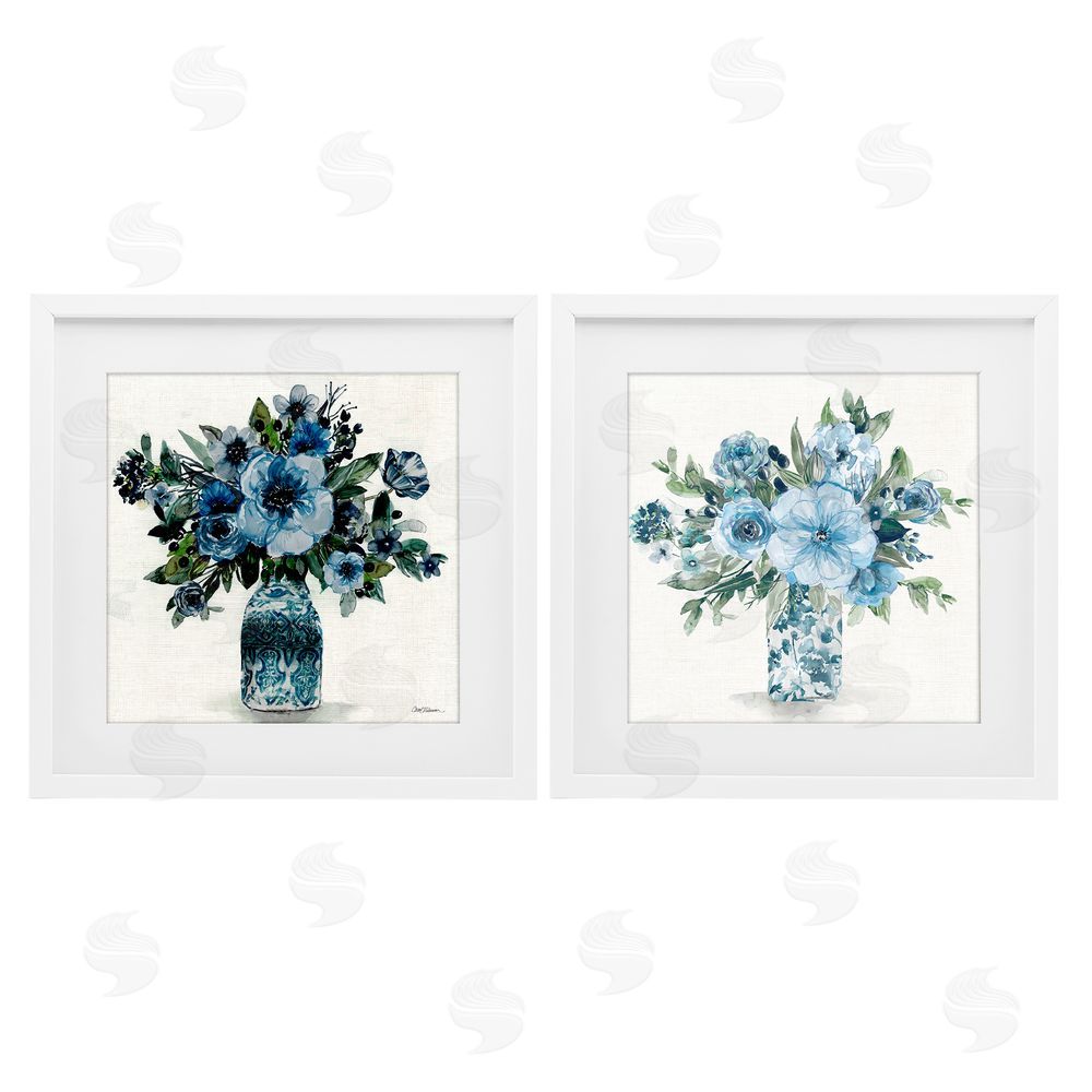 Carol Robinson Pastel Blue Floral Vase Arrangements White Framed Print Under Glass Wall Art
