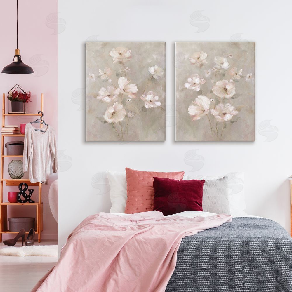 Carol Robinson Arranged Blush Blossoms Stretched Cavas Wall Art Set in Room