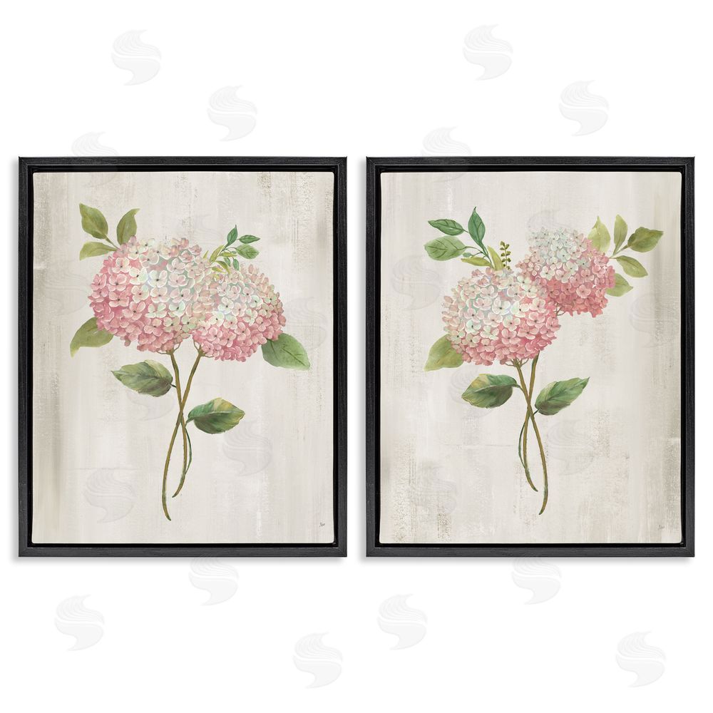 Nan Vintage Pink Hydrangea Pairs Black Floating Frame Canvas Wall Art Print