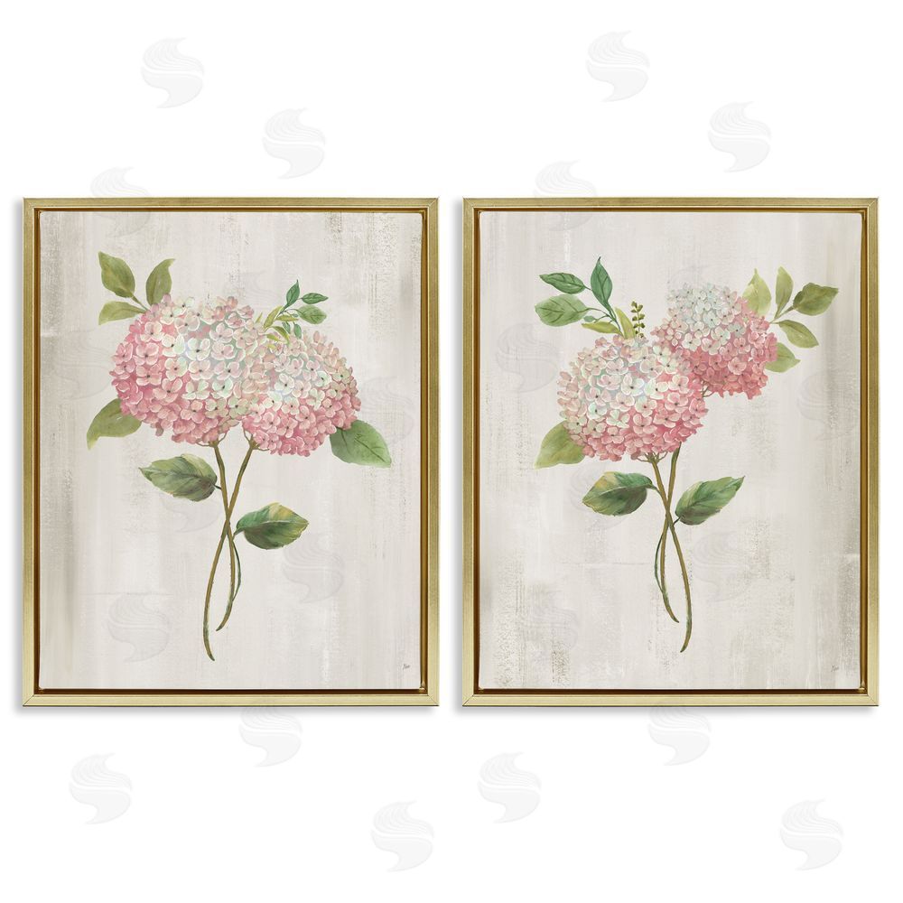 Nan Vintage Pink Hydrangea Pairs Gold Floating Frame Canvas Wall Art Print