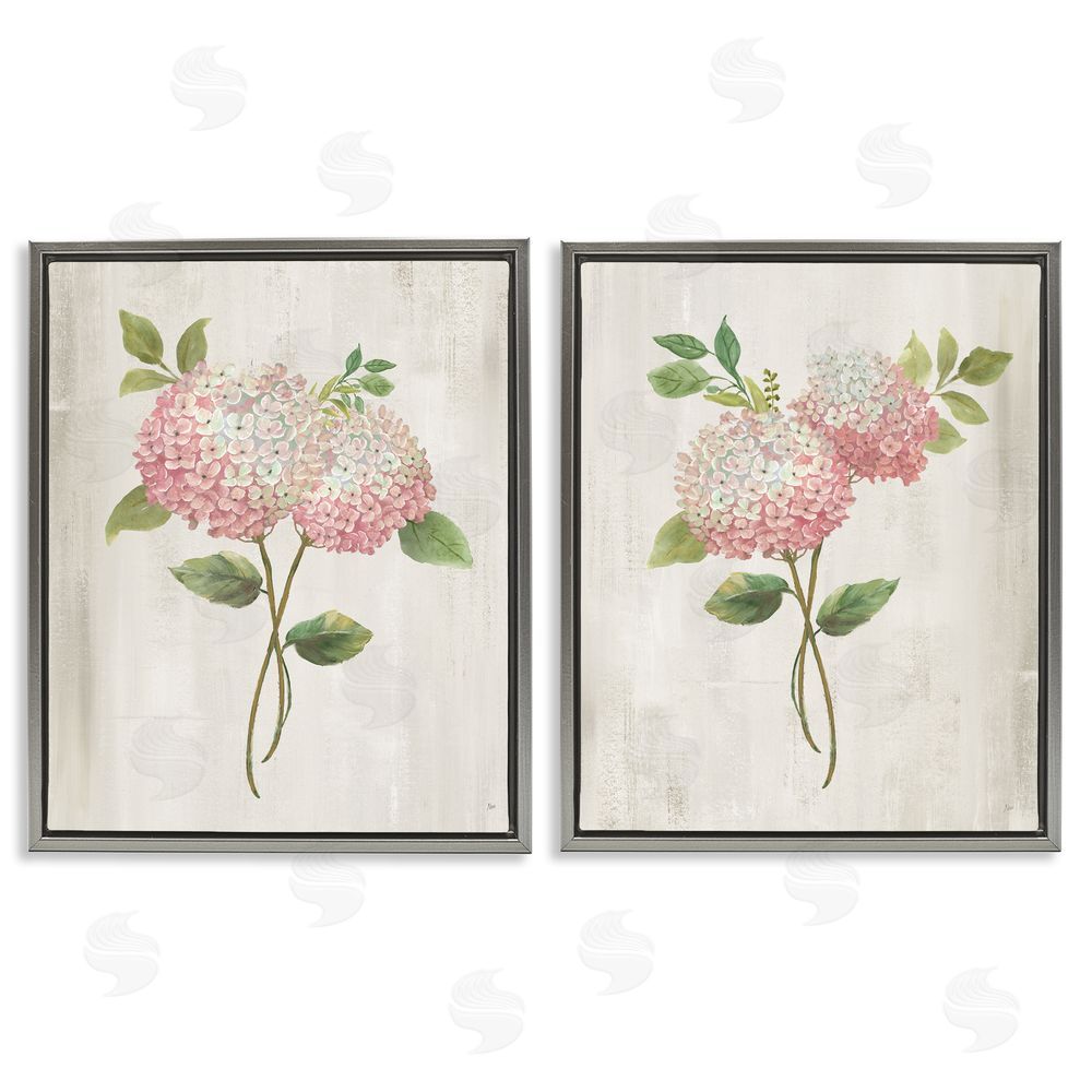 Nan Vintage Pink Hydrangea Pairs Gray Floating Frame Canvas Wall Art Print