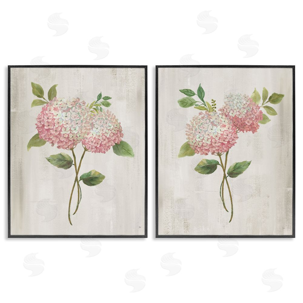 Nan Vintage Pink Hydrangea Pairs Black Framed Giclee Wall Art Print