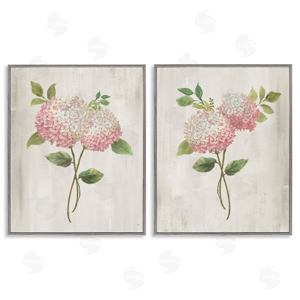Nan Vintage Pink Hydrangea Pairs Gray Framed Giclee Wall Art Print