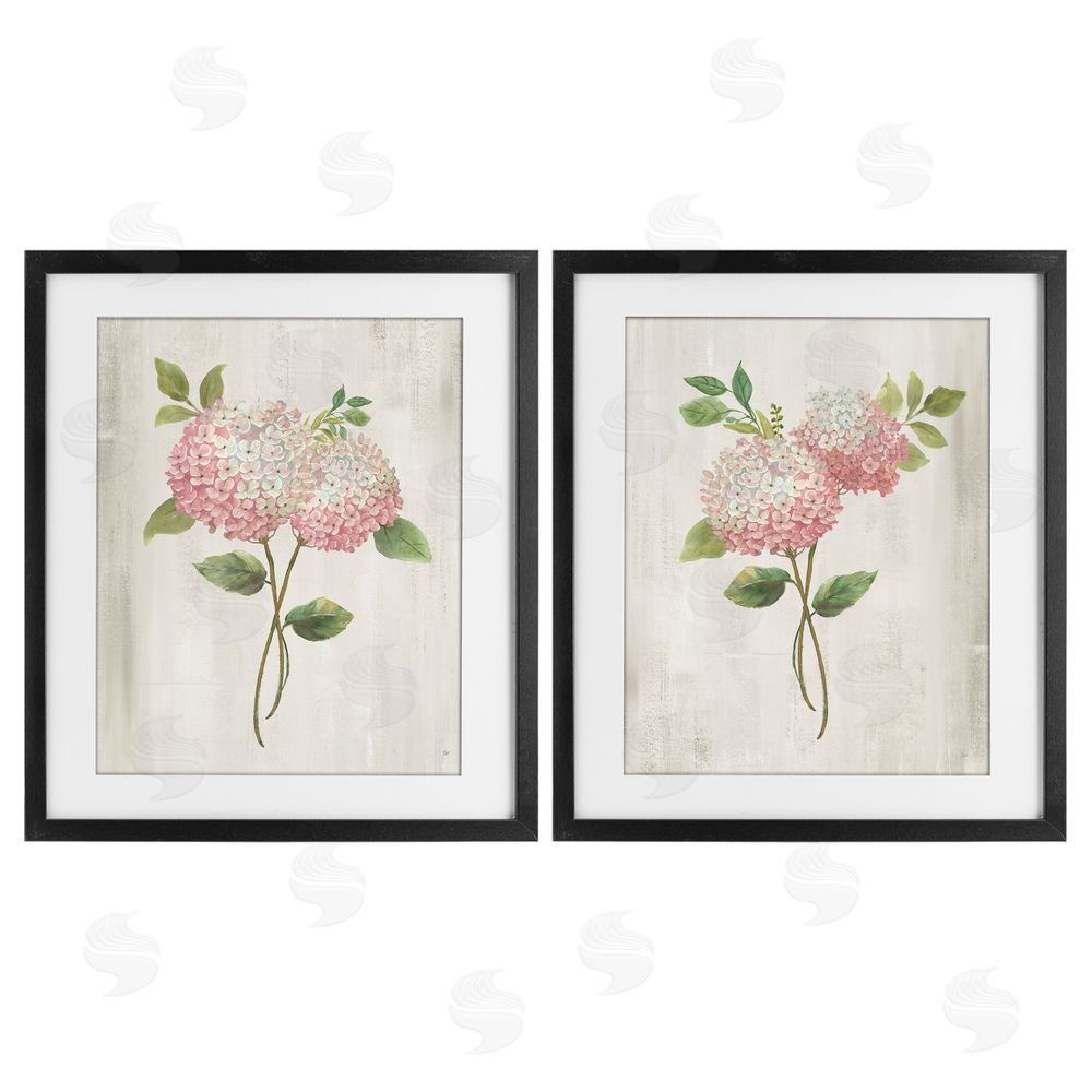 Nan Vintage Pink Hydrangea Pairs Black Framed Print Under Glass Wall Art