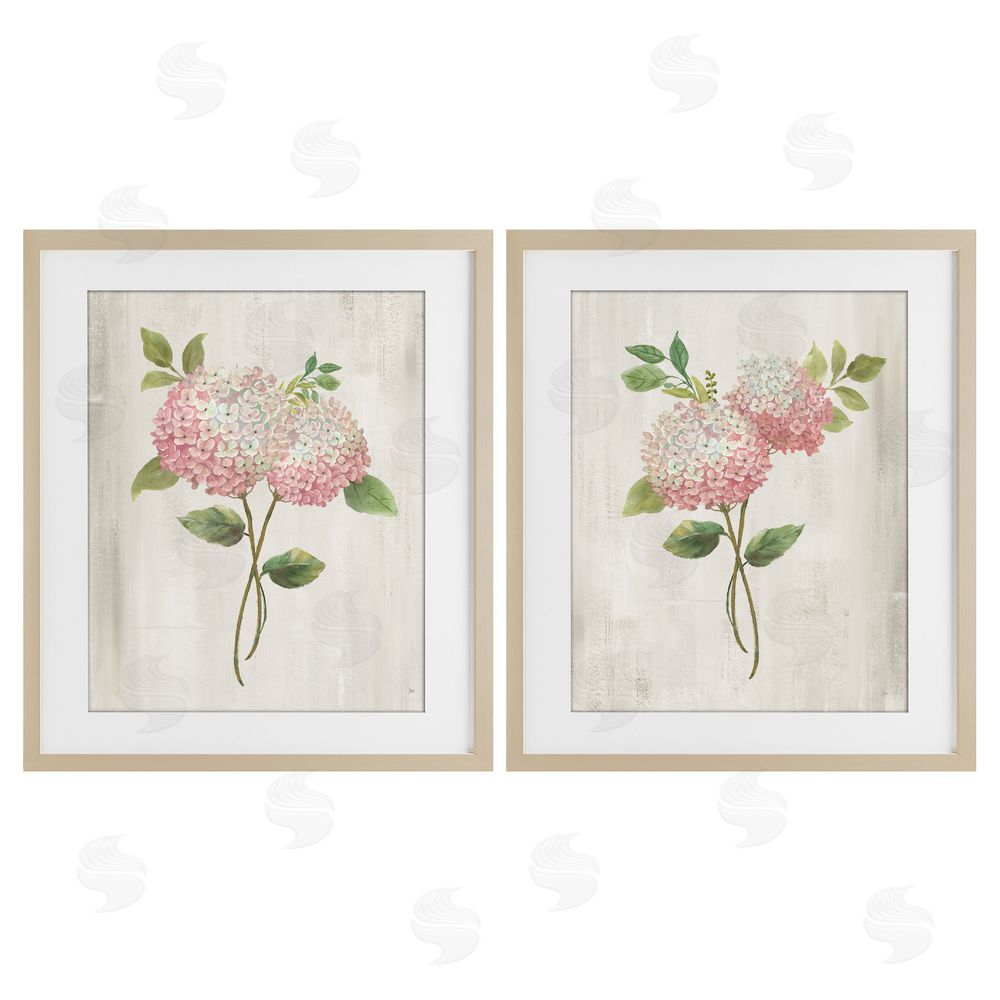 Nan Vintage Pink Hydrangea Pairs Brown Framed Print Under Glass Wall Art
