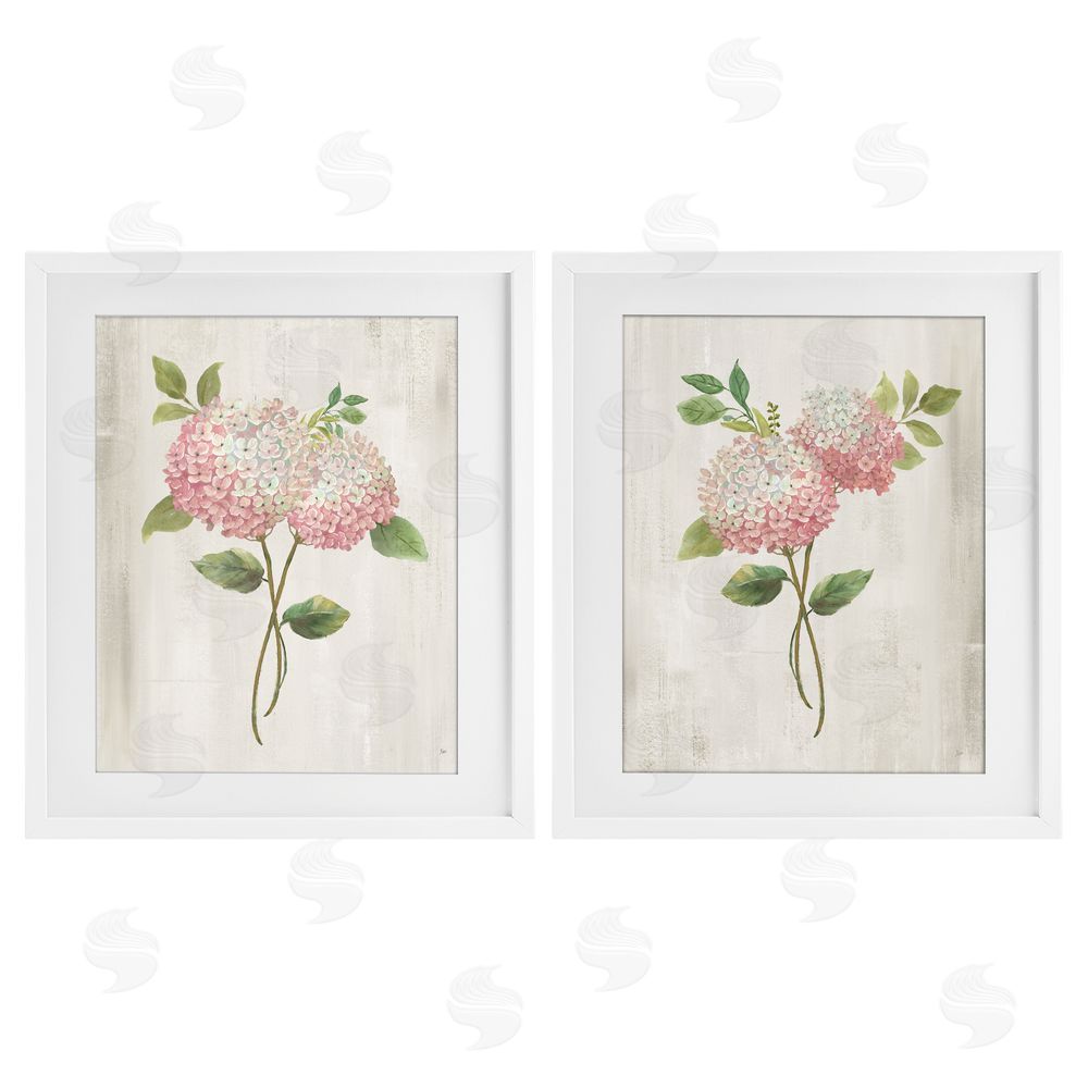 Nan Vintage Pink Hydrangea Pairs White Framed Print Under Glass Wall Art