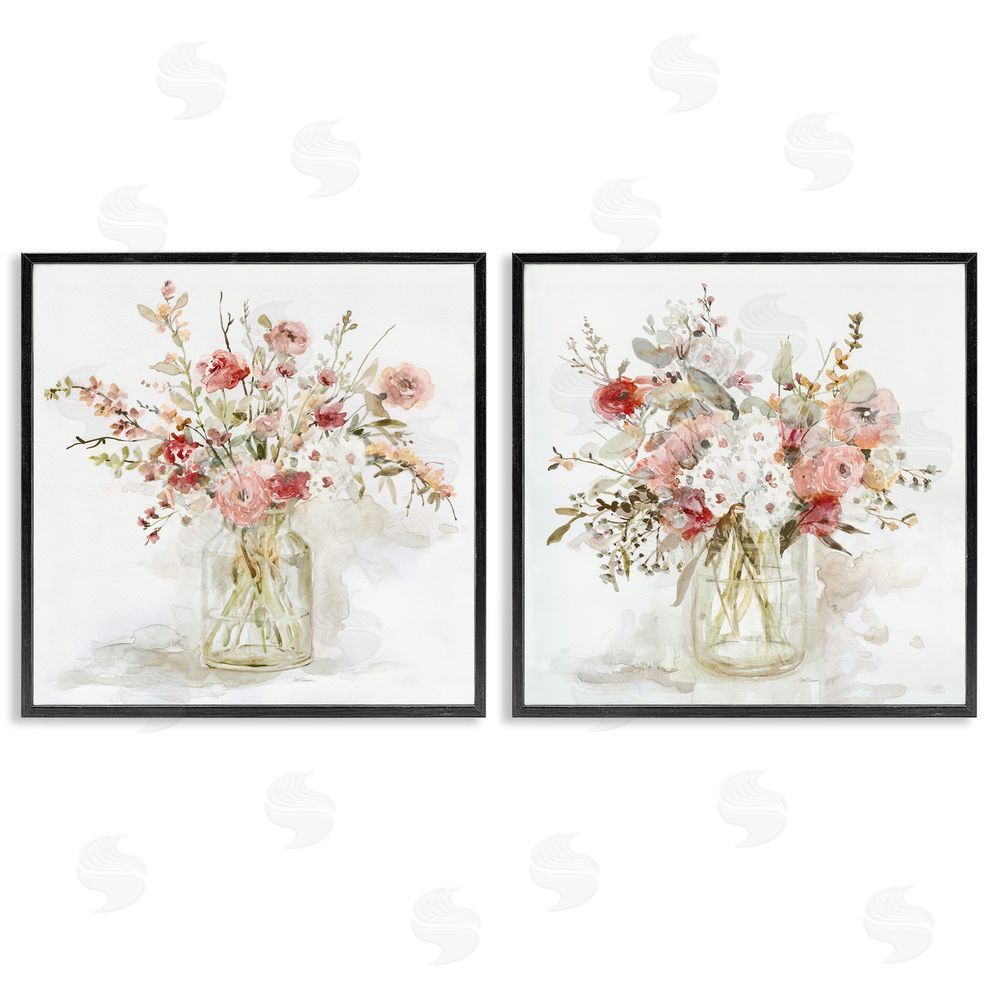 Carol Robinson Delicate Watercolor Bouquets in Glass Black Framed Giclee Wall Art Print