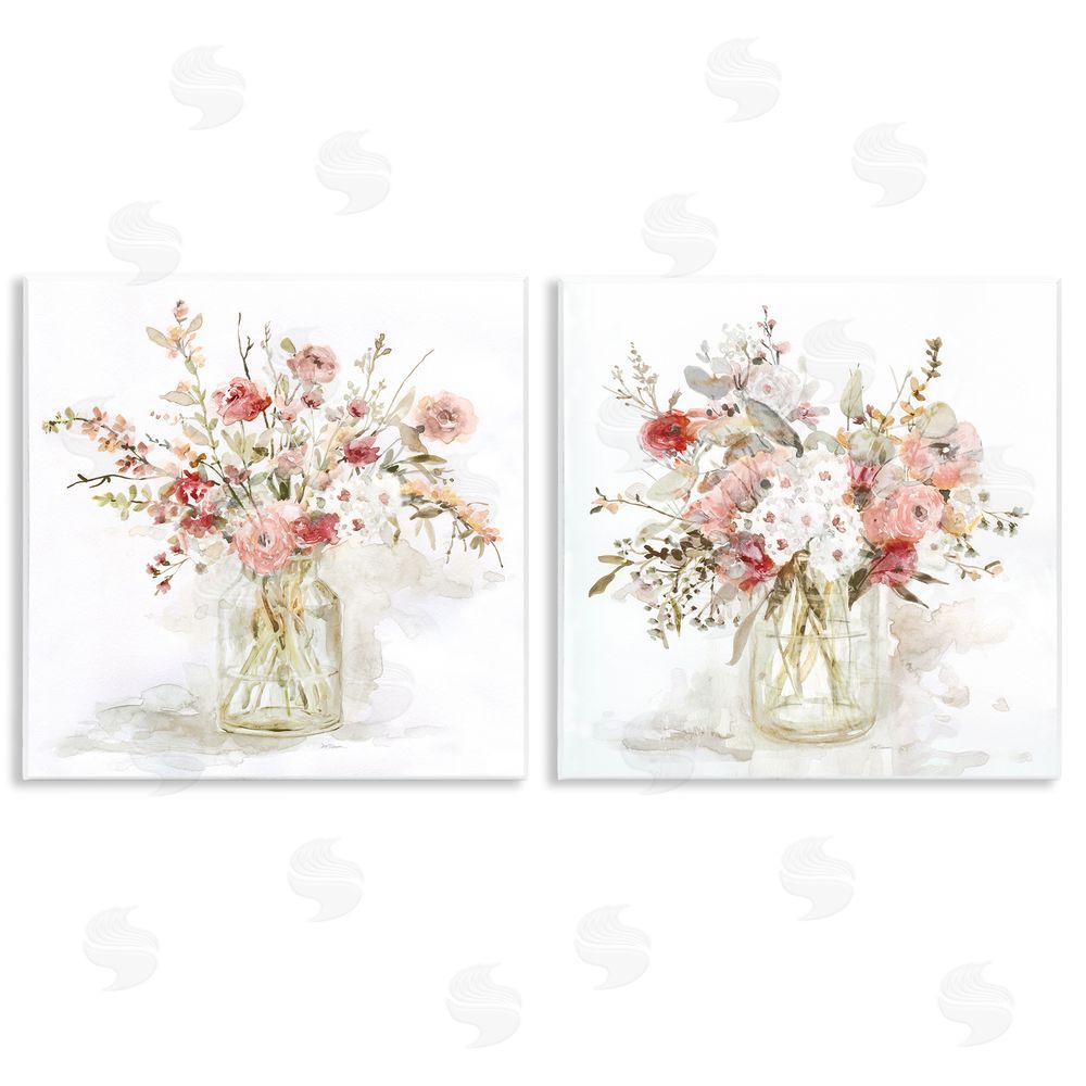 Carol Robinson Delicate Watercolor Bouquets in Glass Wooden Wall Plaque Art Print
