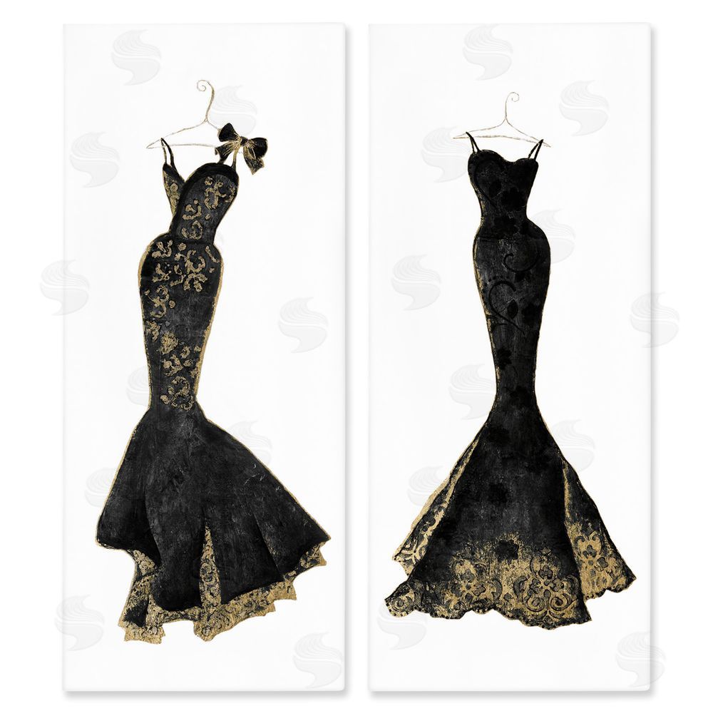 Janet Tava Gilded Black Evening Gowns Stretched Canvas Wall Art Print