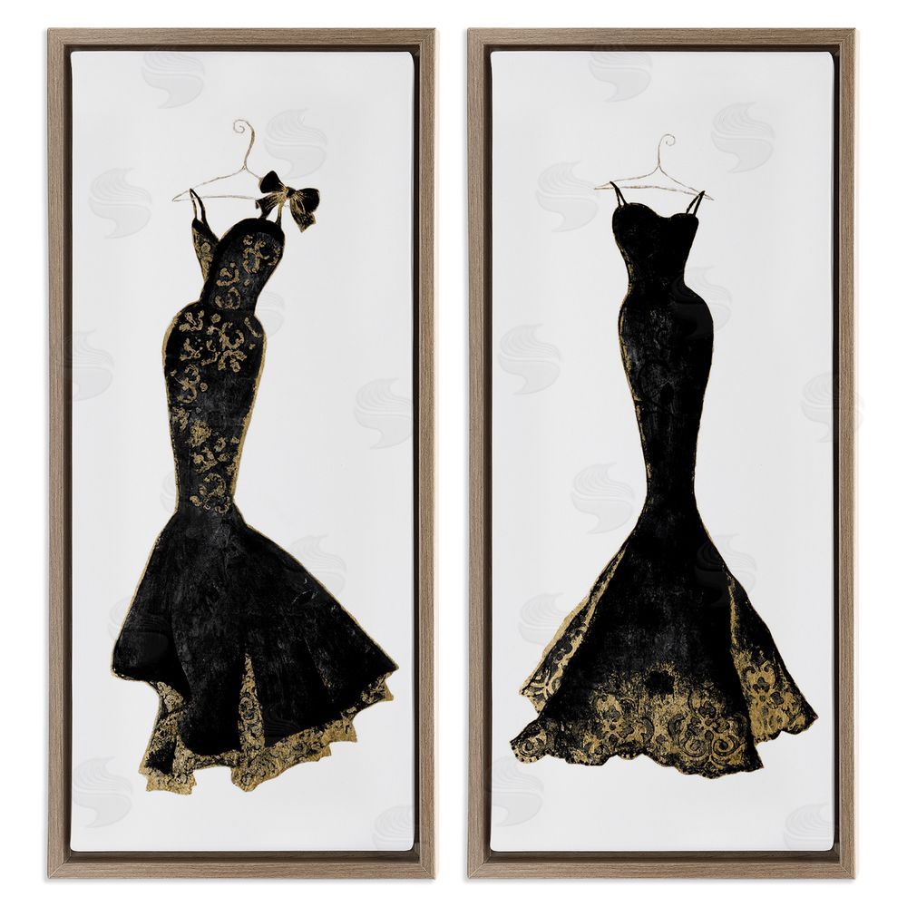 Janet Tava Gilded Black Evening Gowns Brown Floating Frame Canvas Wall Art Print