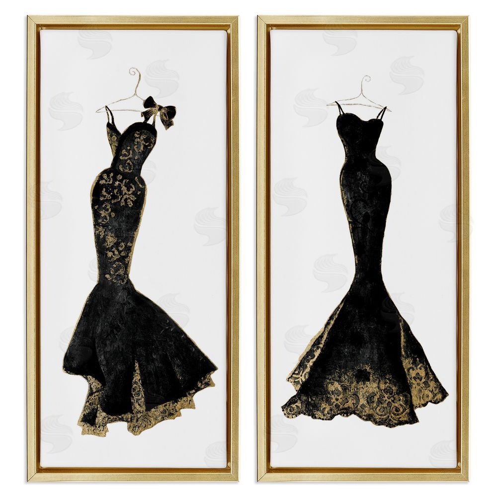 Janet Tava Gilded Black Evening Gowns Gold Floating Frame Canvas Wall Art Print