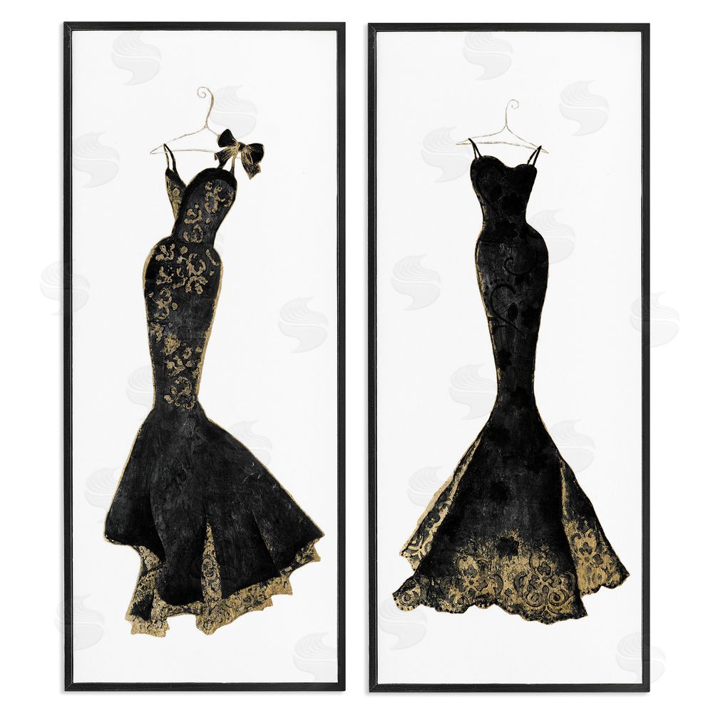 Janet Tava Gilded Black Evening Gowns Black Framed Giclee Wall Art Print