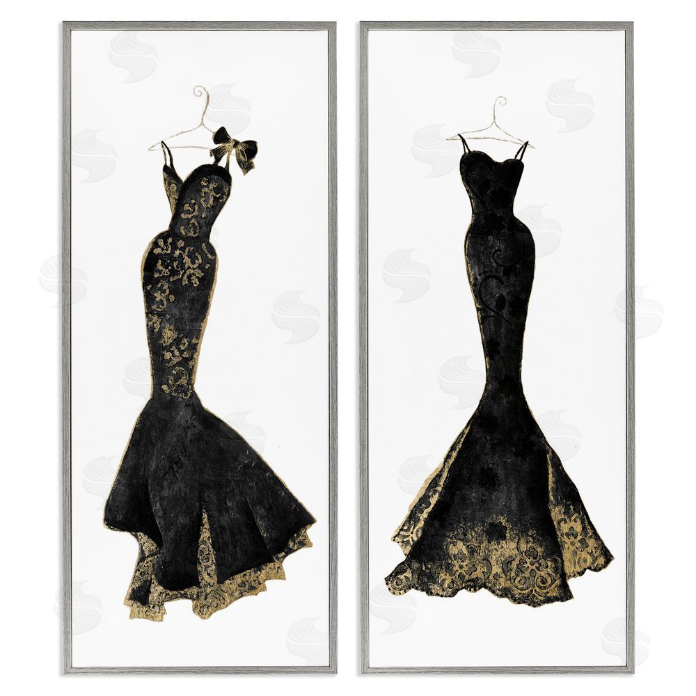 Janet Tava Gilded Black Evening Gowns Gray Framed Giclee Wall Art Print