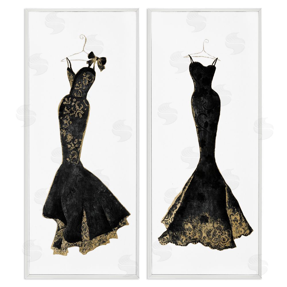 Janet Tava Gilded Black Evening Gowns White Framed Giclee Wall Art Print