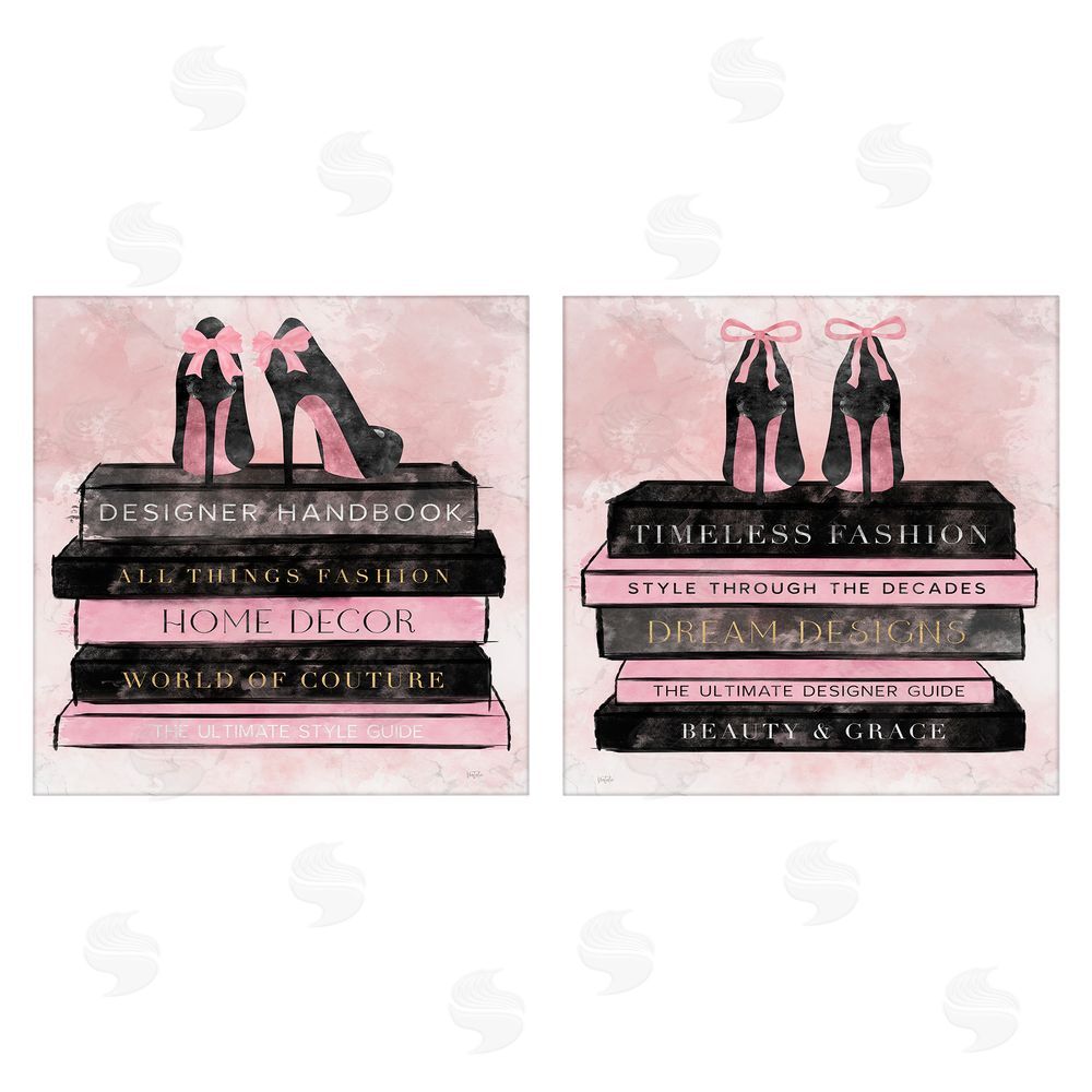 Natalie Carpentieri Pink Heels Atop Books Stretched Canvas Wall Art Print