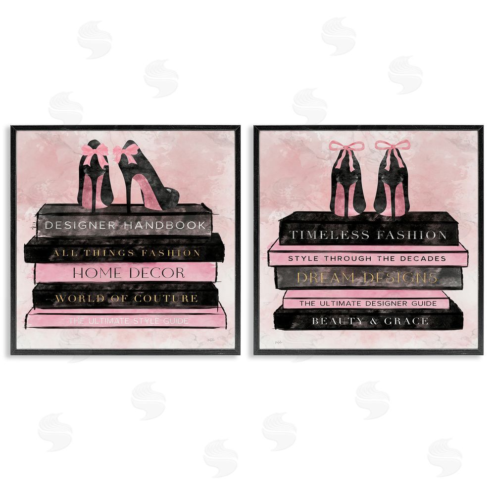 Natalie Carpentieri Pink Heels Atop Books Black Framed Giclee Wall Art Print