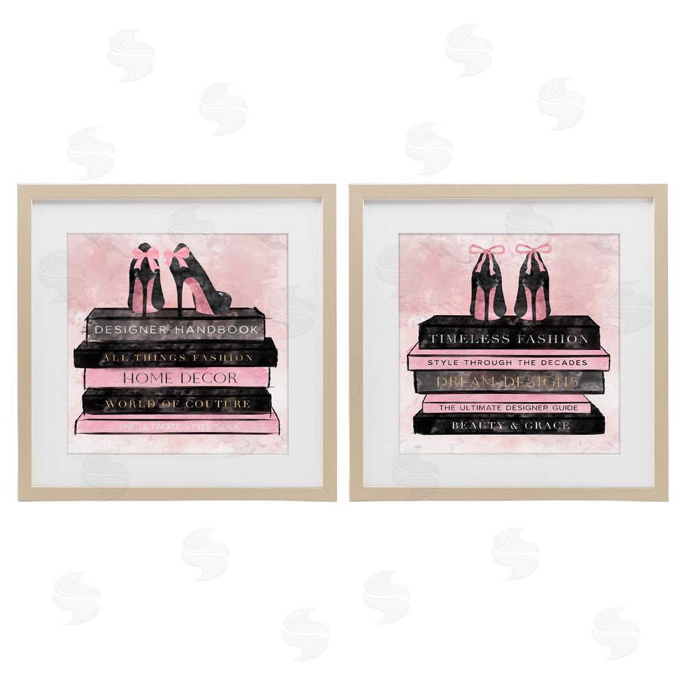 Natalie Carpentieri Pink Heels Atop Books Brown Framed Print Under Glass Wall Art