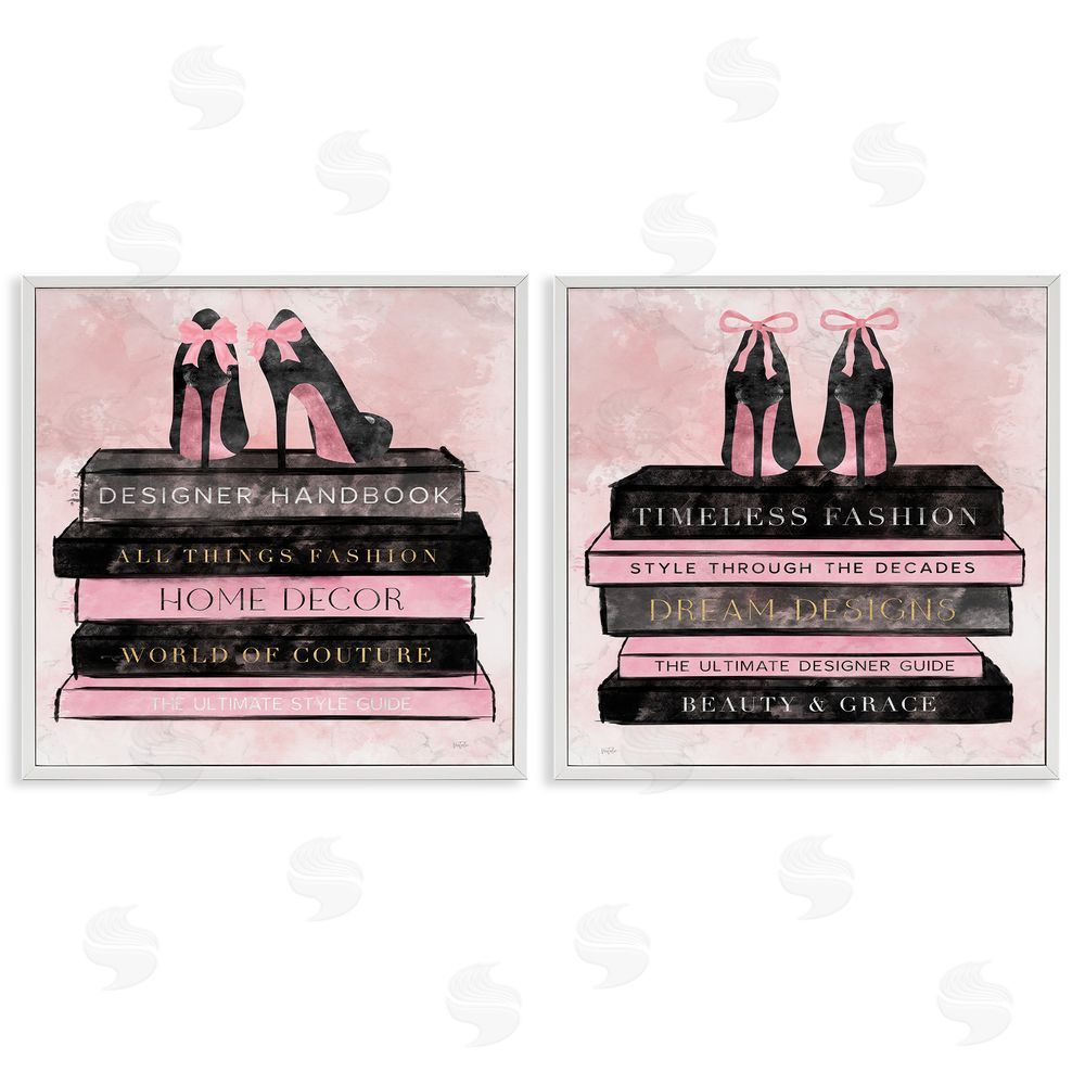Natalie Carpentieri Pink Heels Atop Books White Framed Giclee Wall Art Print