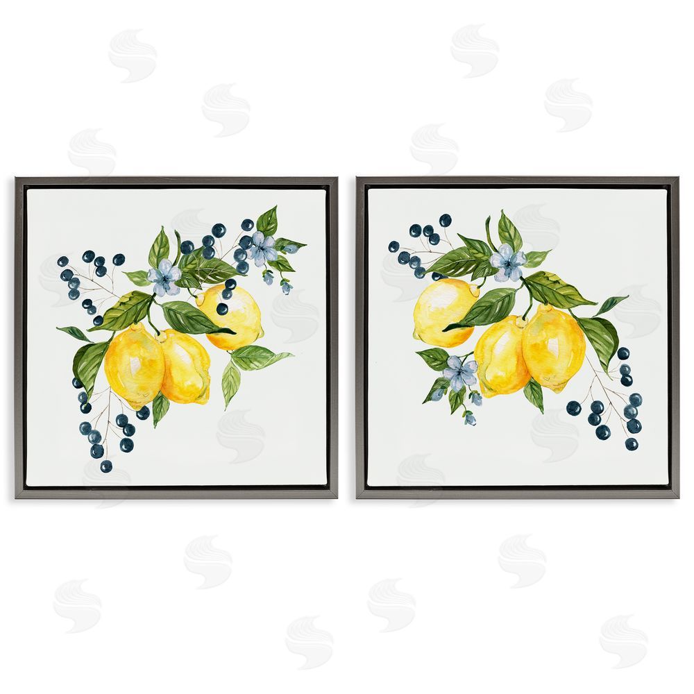 Livi Finn Citrus & Berries Cluster Gray Floating Frame Canvas Wall Art Print