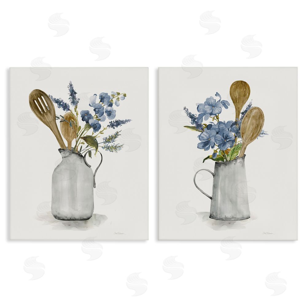 Carol Robinson Kitchen Pitcher Bouquets Stretched Canvas Wall Art Print