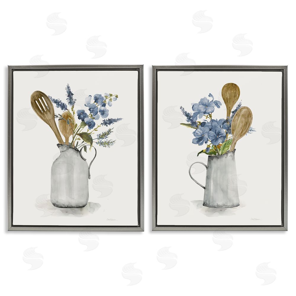 Carol Robinson Kitchen Pitcher Bouquets Gray Floating Frame Canvas Wall Art Print