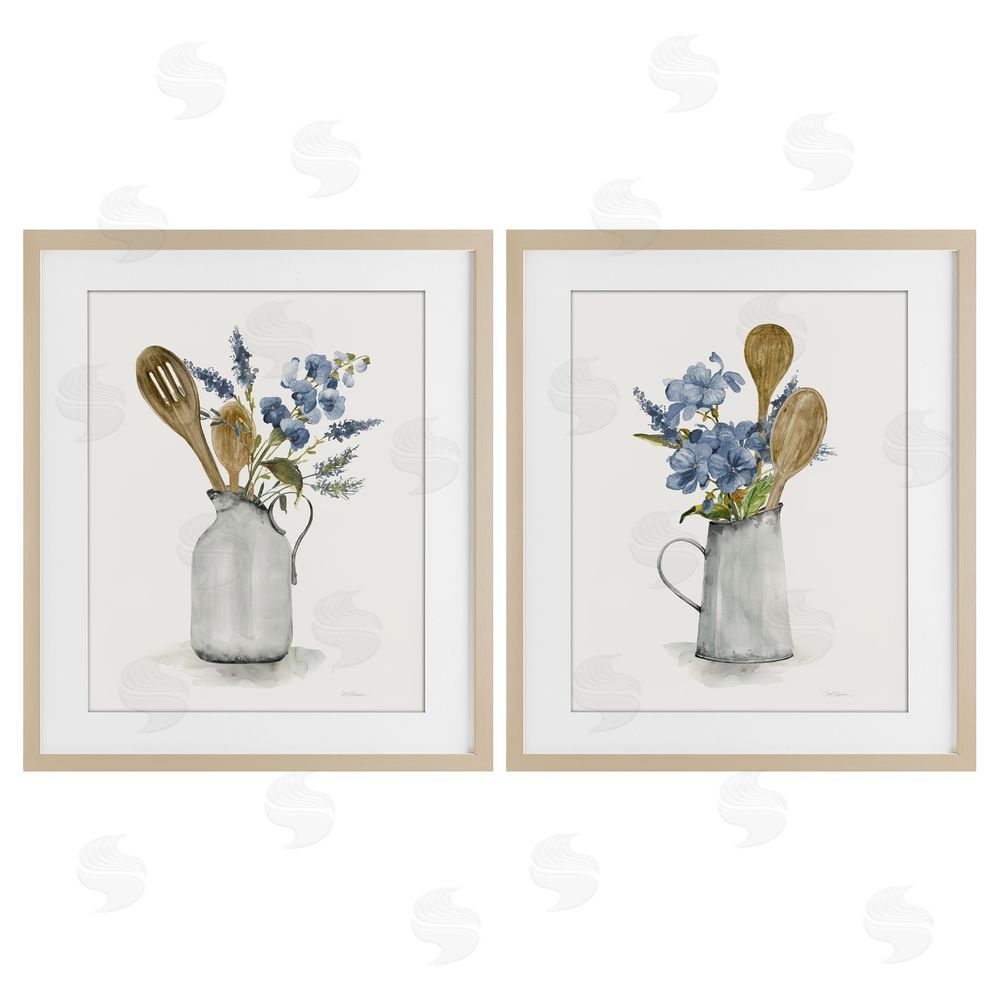 Carol Robinson Kitchen Pitcher Bouquets Brown Framed Print Under Glass Wall Art