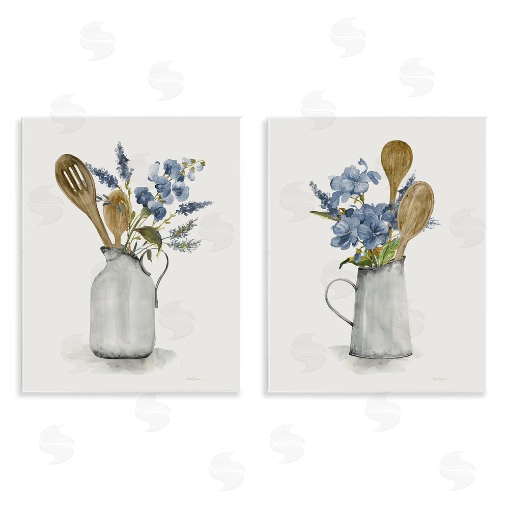 Carol Robinson Kitchen Pitcher Bouquets Wooden Wall Plaque Art Print