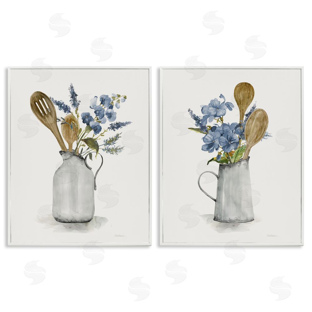 Carol Robinson Kitchen Pitcher Bouquets White Framed Giclee Wall Art Print