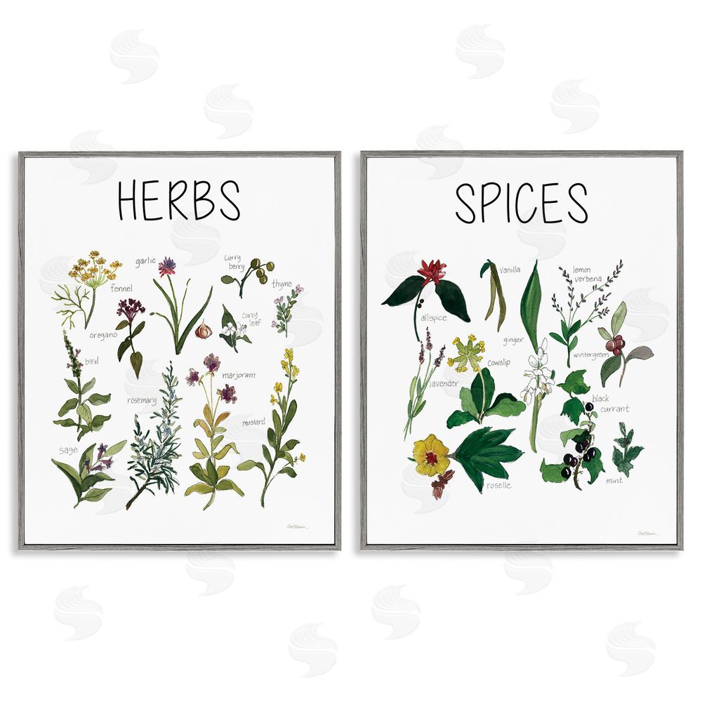 Carol Robinson Culinary Herbs & Spices Gray Framed Giclee Wall Art Print